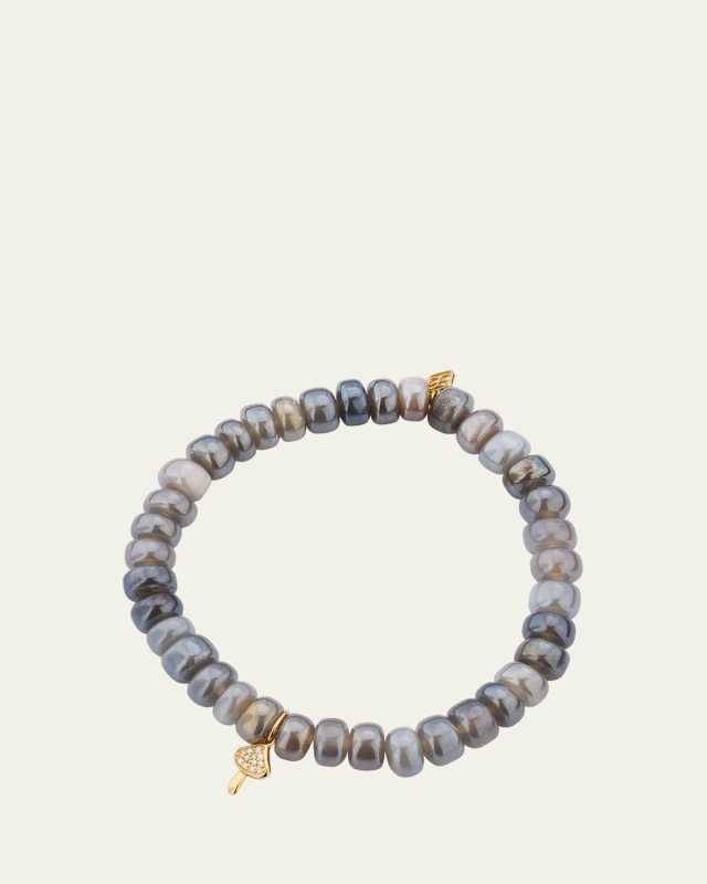Mystic Grey Moonstone and Diamond Mushroom Charm Bracelet